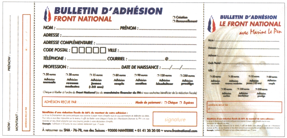 Des bulletins d'adhésion à l'image de Marine Le Pen - Contre-Info